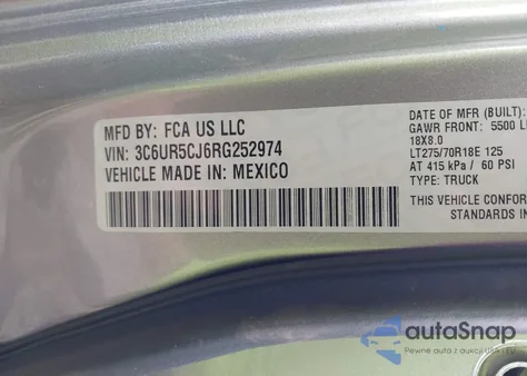 2024 Ram 2500 Tradesman 4X4 6'4 Box z USA, uszkodzony, nr VIN 3C6UR5CJ6RG252974